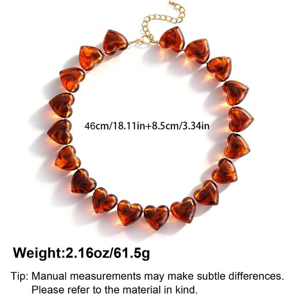 Women's Chunky Exaggerated Puff Heart Penadnt Acrylic Beaded Chain Necklace - Picture 6 of 6